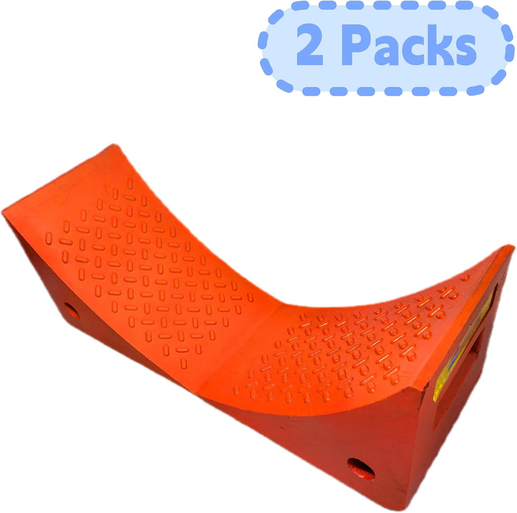 Orange PU Large Wheel Chocks with Reflective Strips,2-Piece M(10.8x7.75x7.5 Inch) Urethane Wheel Chock,All-Weather, Non-Slip & Portable Parking Security for Truck, RV, Trailer (2, M)