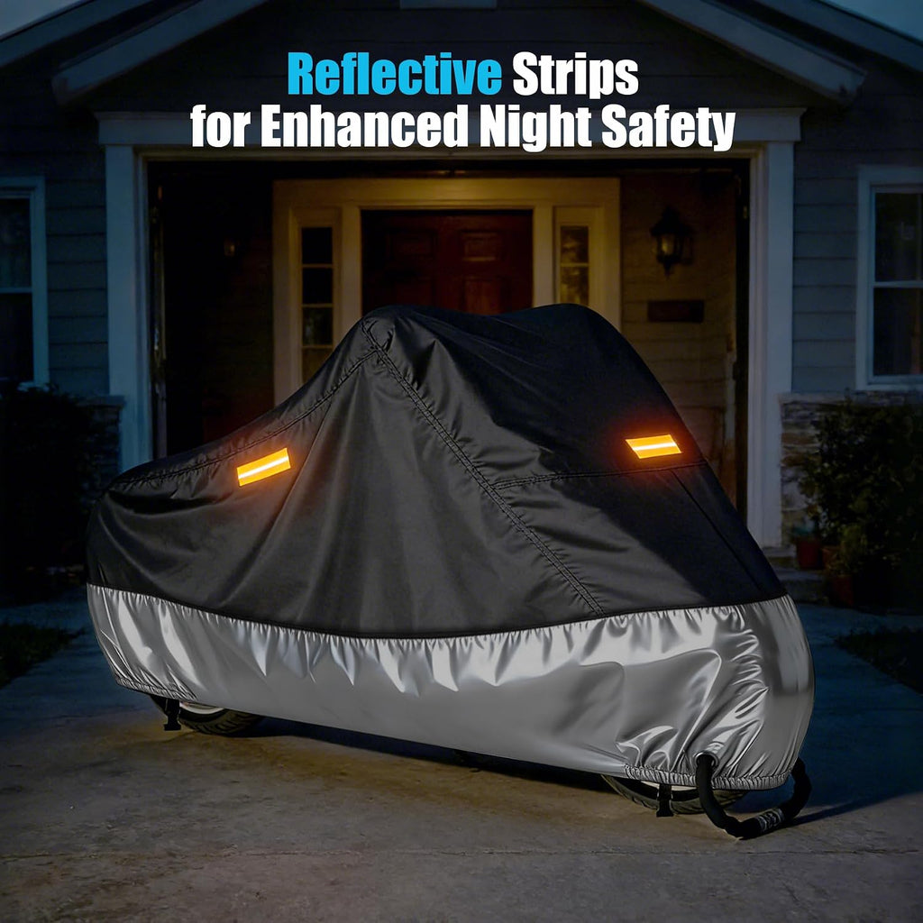 300D Motorcycle Cover Waterproof Outdoor, 96.5 inch Fits for Harley Davidson Sportster Iron 883/1200, Forty-Eight, Nightster, Nightster Special, Street 500/750, Black Silver