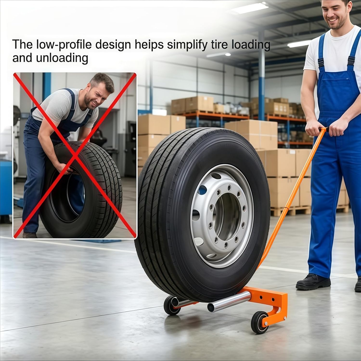 Portable Wheel Dolly 800lbs Capacity, Tire Dolly with Adjustable Roller Spacing, Tire Lifting Tool for Skid Steer & Trailers, Flat Dolly on Wheels for Fast Tire Moving and Storage