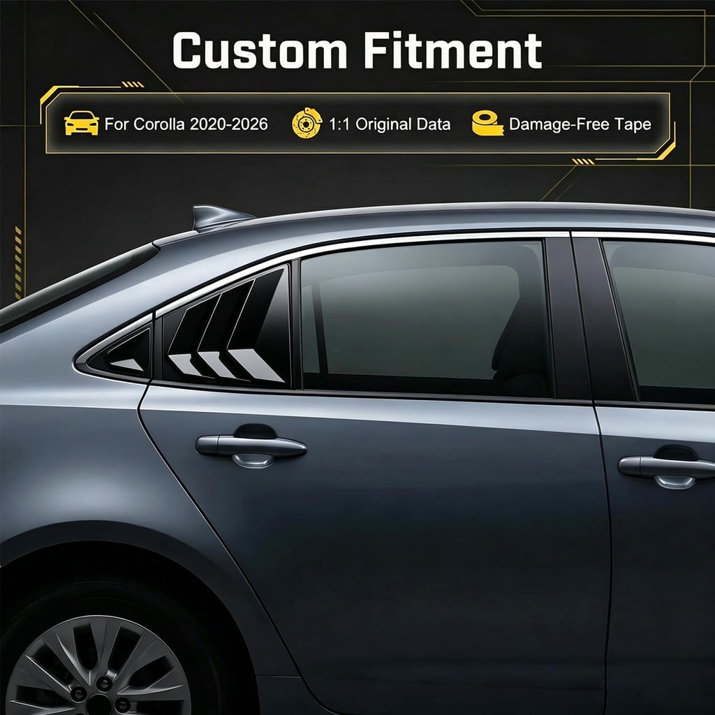 Rear Side Window Louvers for Toyota Corolla 2020 2021 2022 2023 2024 2025 2026, Exterior Rear Side Window Louvers Air Vent Scoop Shades Cover Blinds-Glossy Black