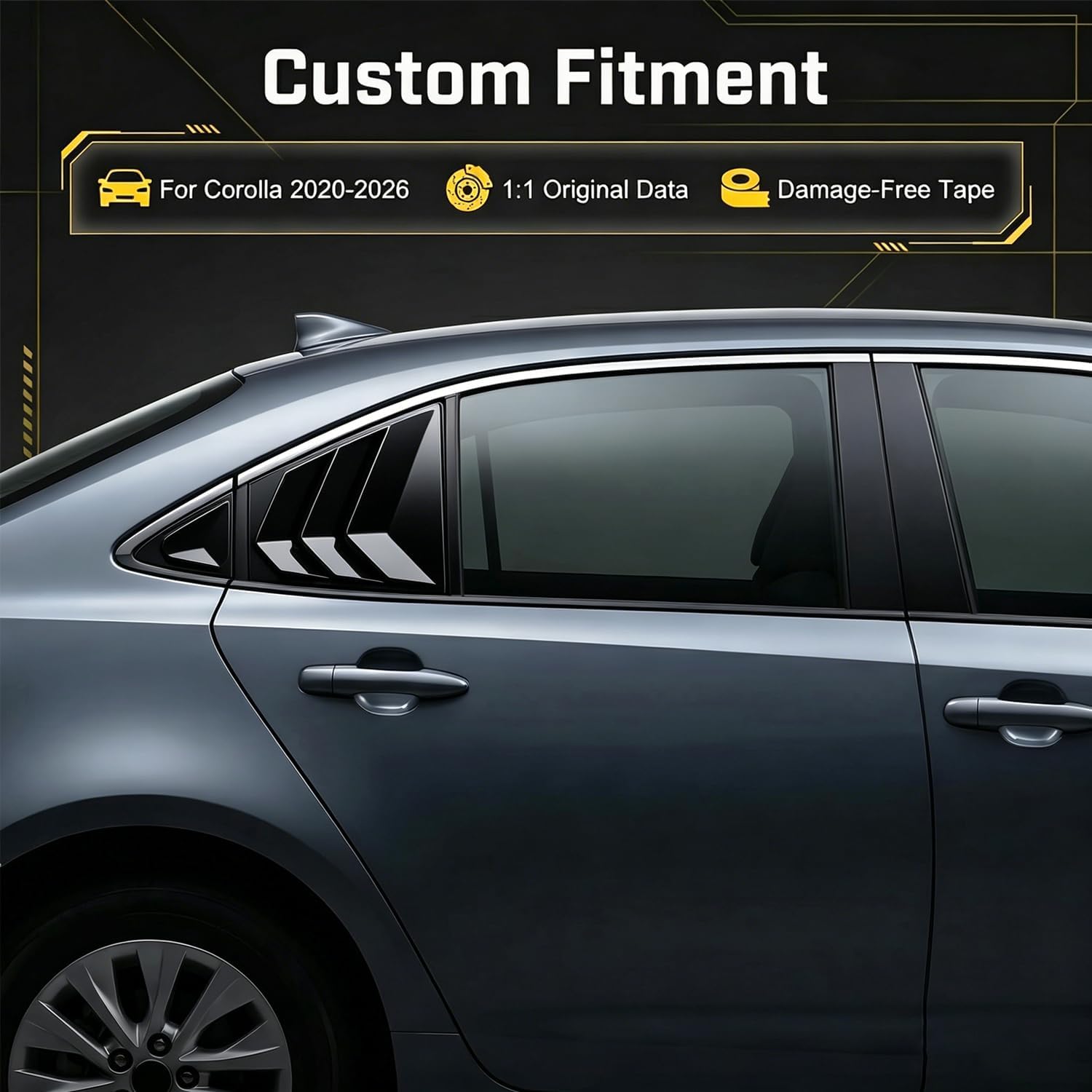 Rear Side Window Louvers for Toyota Corolla 2020 2021 2022 2023 2024 2025 2026, Exterior Rear Side Window Louvers Air Vent Scoop Shades Cover Blinds-Glossy Black