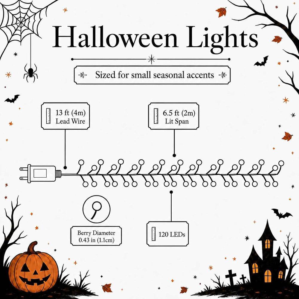 QBIS Halloween Lights, Orange Yellow Red, 120 Berry Cluster Lights,6.5ft