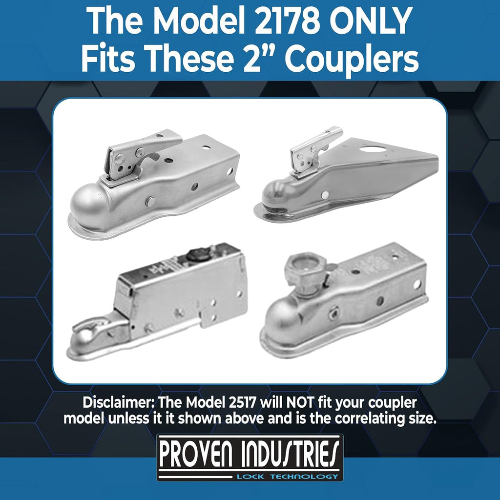 Proven Industries Model 2178 Trailer Lock, Fits 2-Inch Trailer Couplers, Made in the USA (Blue-Square)