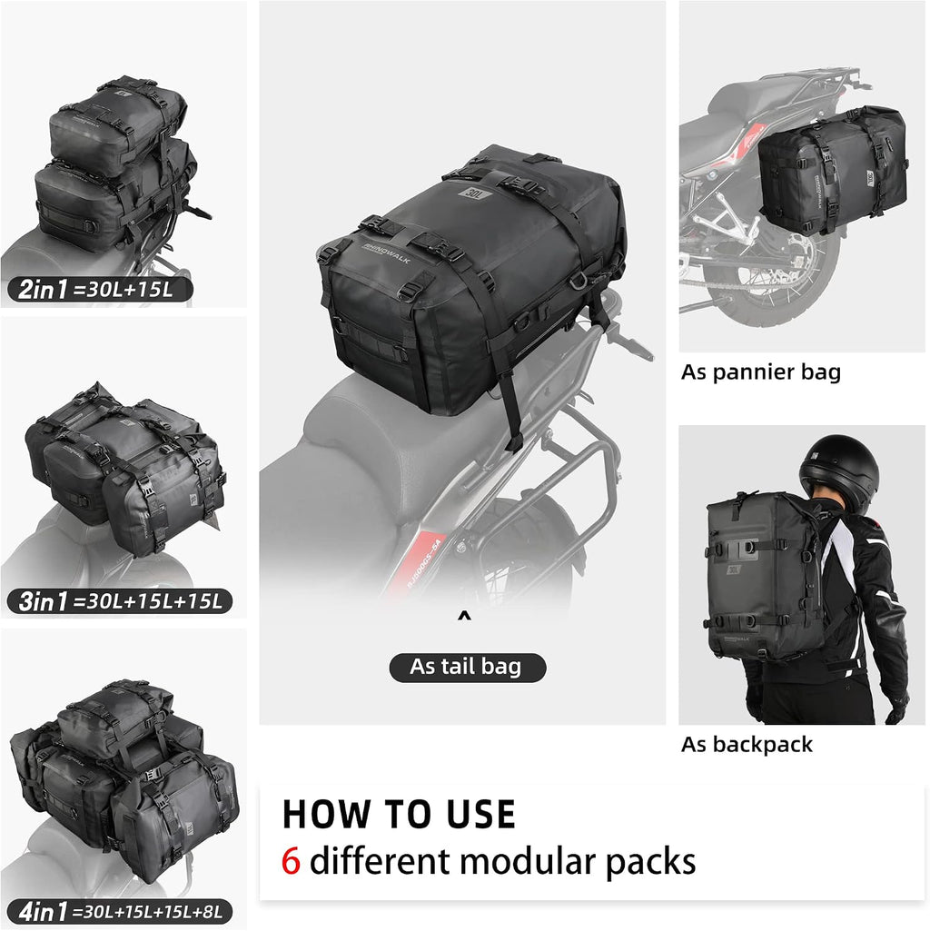 Rhinowalk Motorcycle Tail Bag, Travel Luggage Bags, Waterproof Rear Carrier, Motorcycle Rear Seat Bag Backpack, Rear Rack Trunk - Black 30L