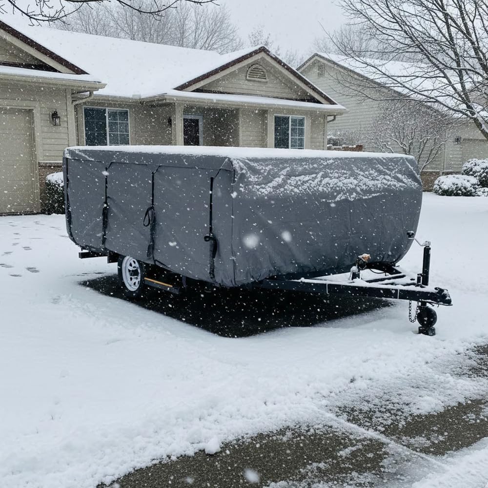 GEARFLAG Pop-up Camper Cover fits 14' - 16' Reinforced Windproof Side-Straps, Anti-UV Water-Resistance Heavy Duty Triple Layers for Trailer RV (Fits 14' - 16')