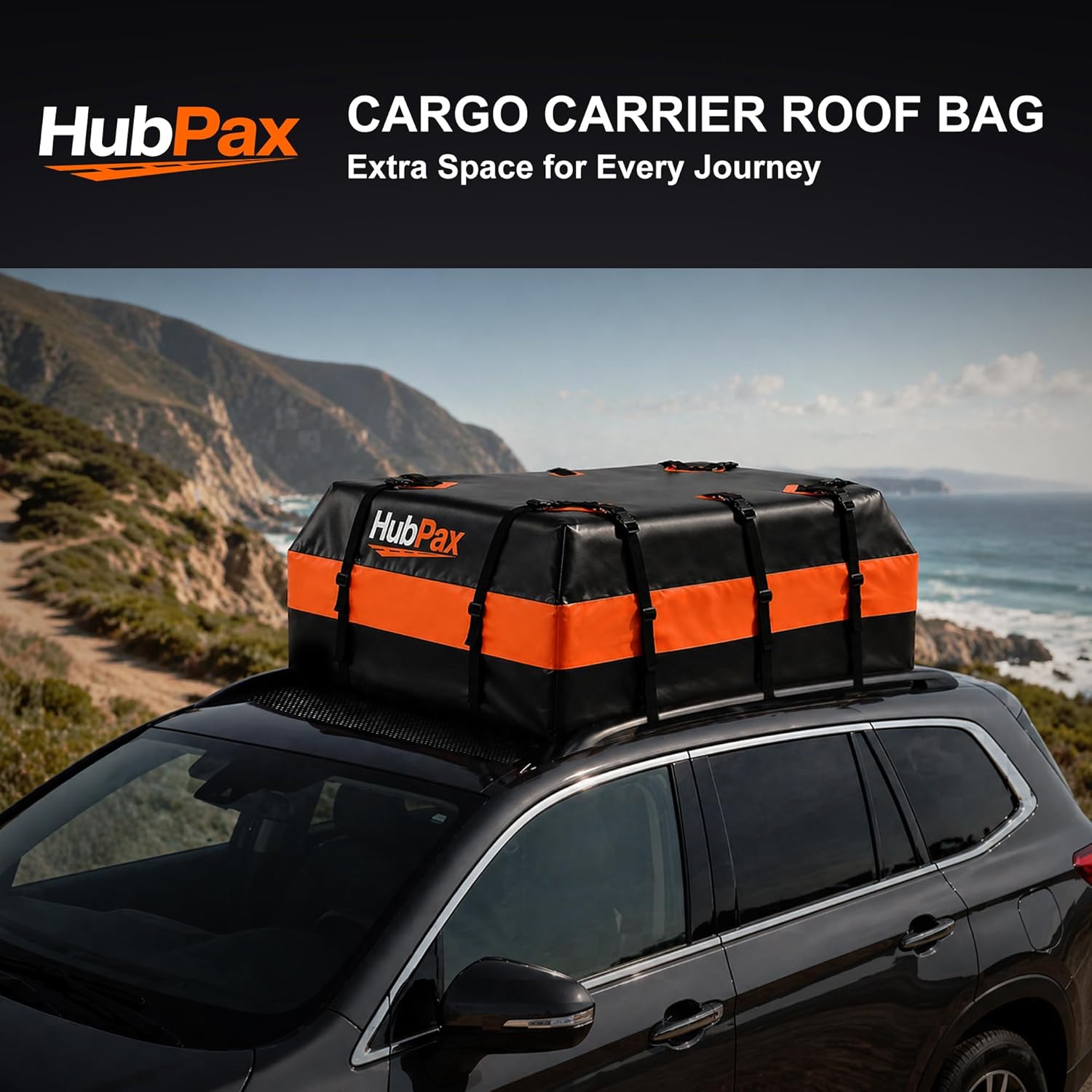 20 Cu Ft. Car Rooftop Cargo Carrier Bag Car Roof Top Bag Cargo Carrier | Fit All Vehicle with/Without Rack, Includes Anti-Slip Mat, 8 Reinforced Straps, 6 Door Hooks, Luggage Lock