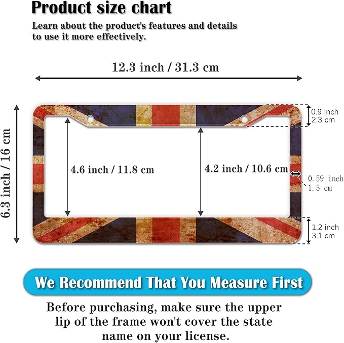 License Plate Frame Multicolor License Plate Protector Great Britain Vintage - Image 2