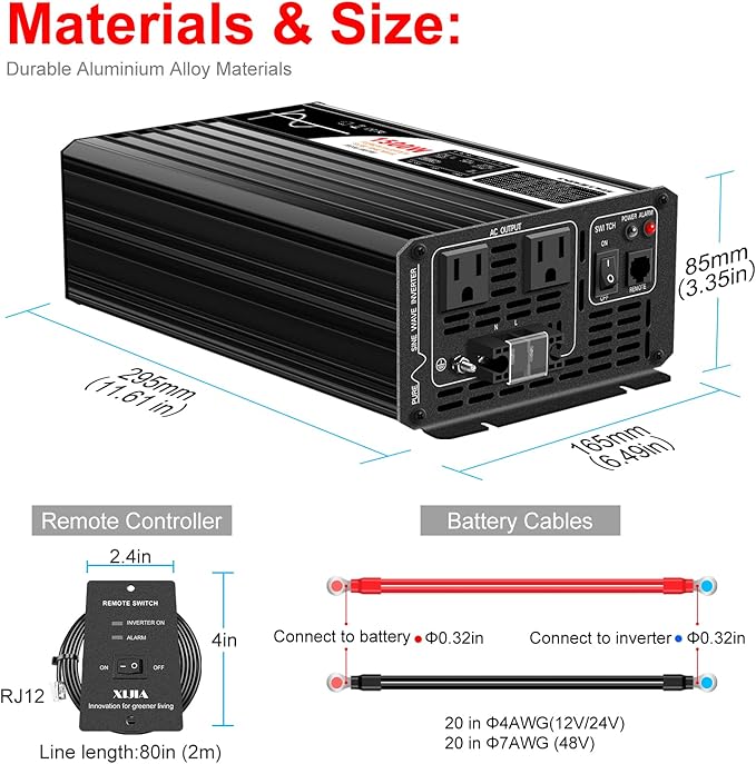 Xijia 1500W LCD-Dispaly 48v to 120v Pure sine Wave 60HZ Solar Inverter - Image 5