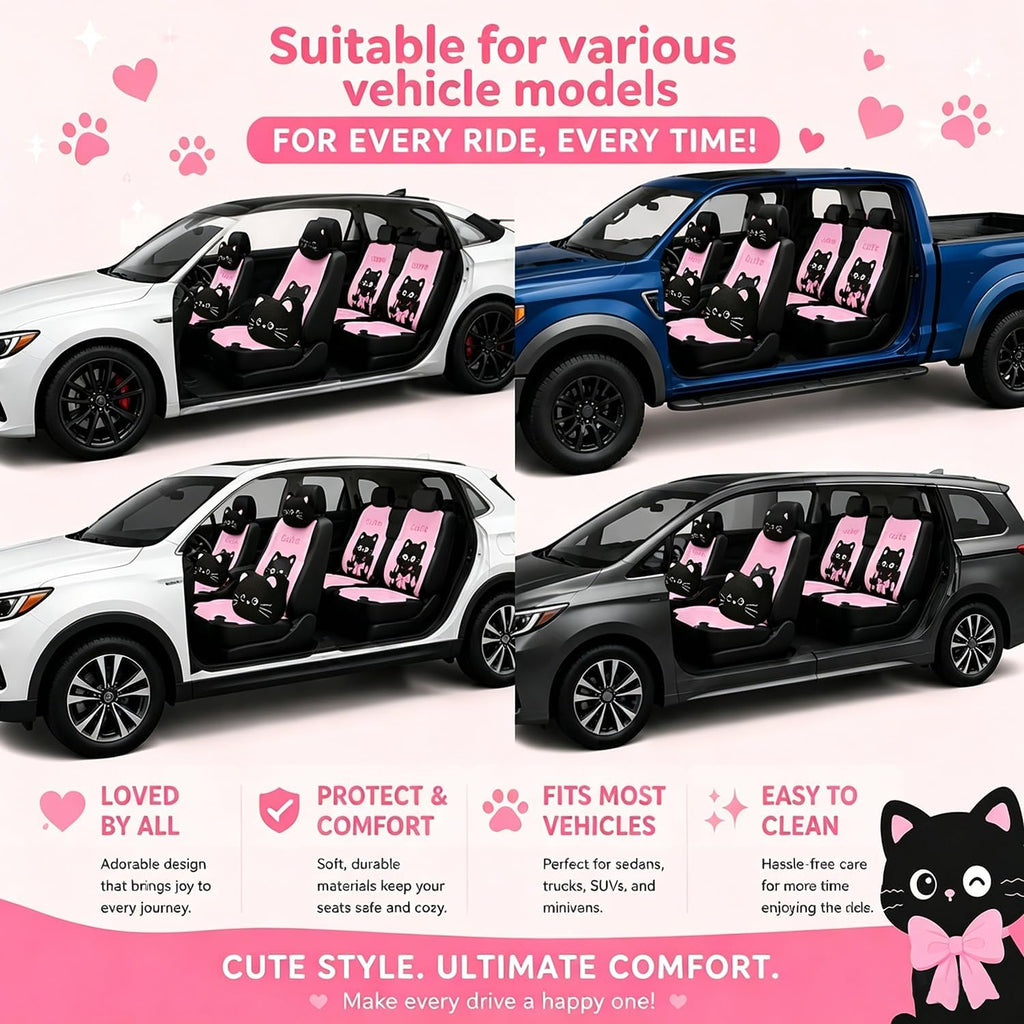 cute cat car seat covers for daily commutes, close-up detail