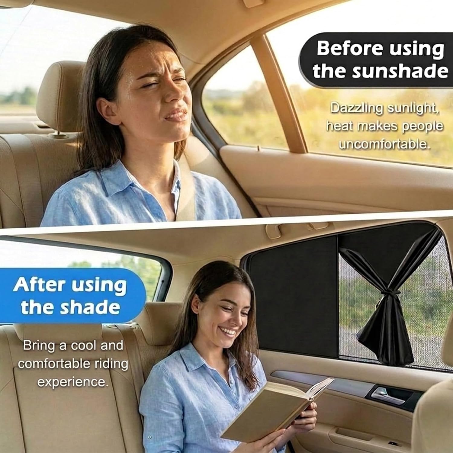 2 Pack Car Window Shades - Dual Layer Blackout & Mesh Sunshade 26.8"x18.5", Rear Side Window Privacy Screen with 10 Magnets, UV Blocking Heat Reduction for Car SUV Truck