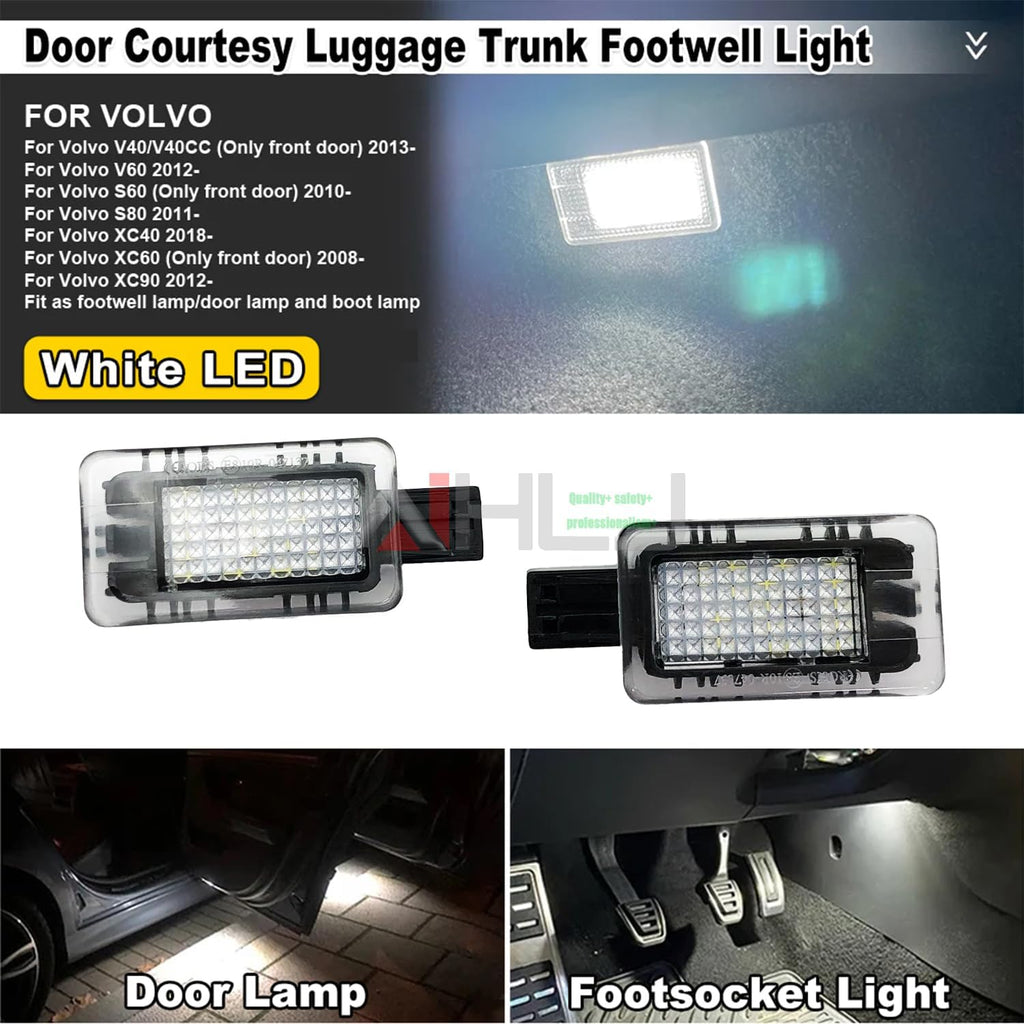 AJHLJ® 2Pcs LED Interior Lamp For Volvo V40 V60 S60 S80 XC40 XC60 XC70 XC90 White Door Courtesy Luggage Trunk Footwell Light Assembly