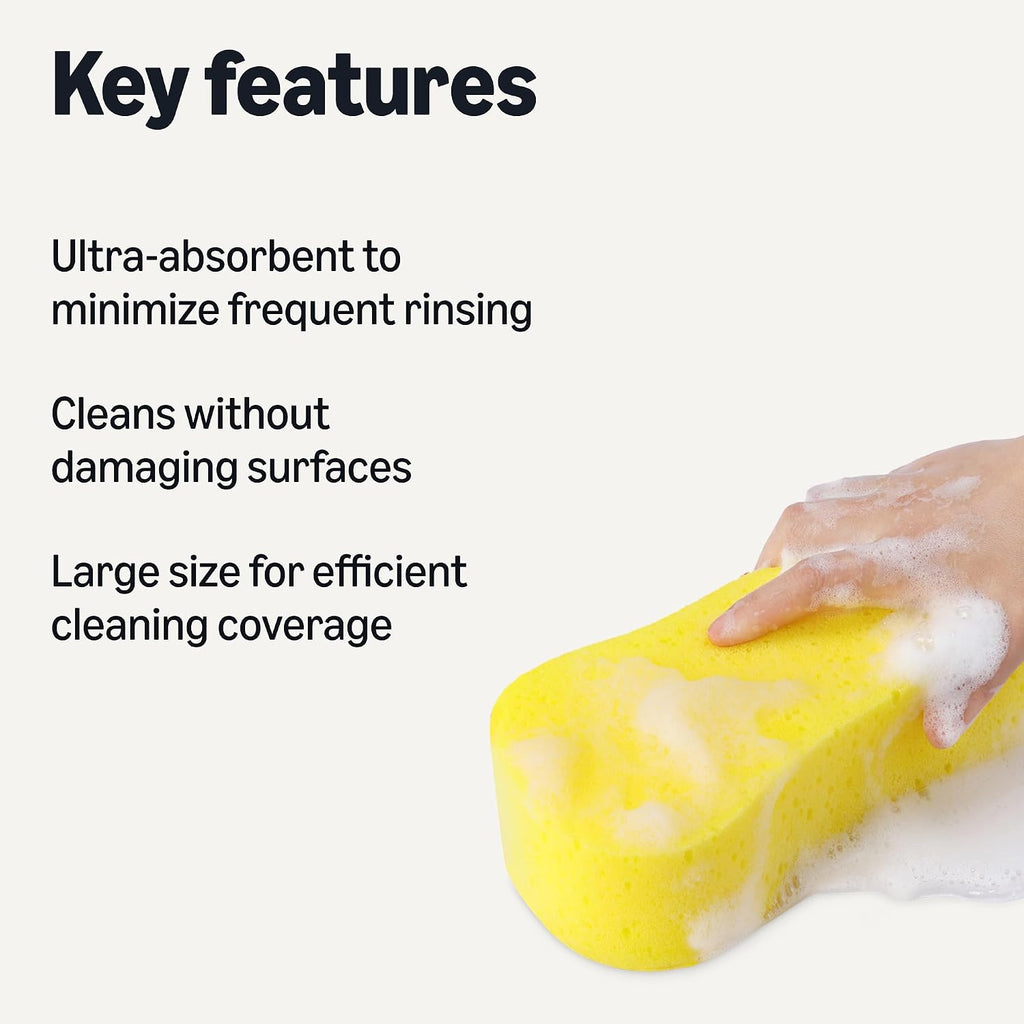 Amazon Basics Jumbo Sponges for Car Cleaning, Bodywork & Windows, Large, Yellow, Pack of 3