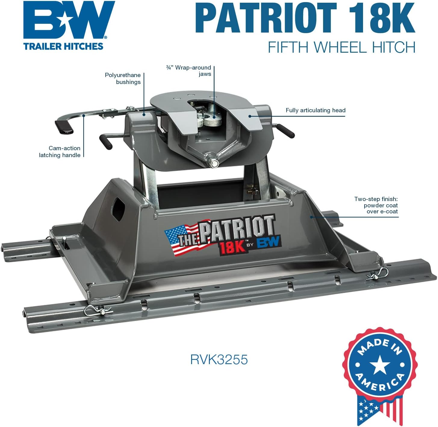 B&W Trailer Hitches Patriot 18K Rail Mounted Fifth Wheel Hitch - RVK3255