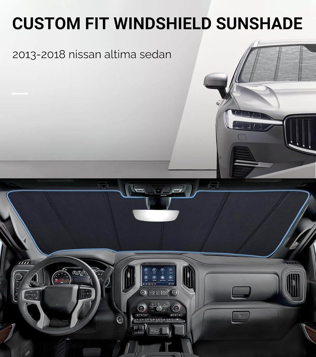 Pigenius Windshield Sunshade for Nissan Altima Sedan 2013-2018, Metallic Silver Finish