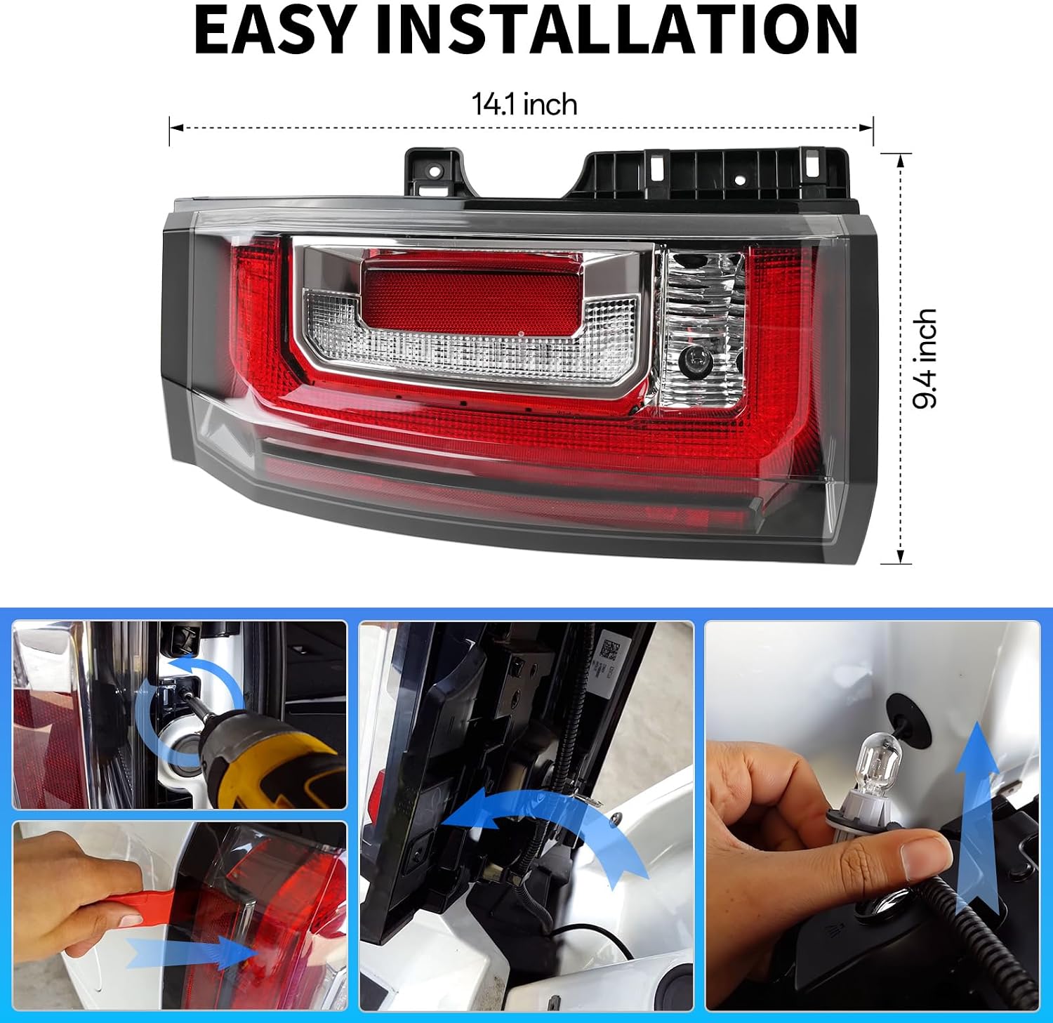 Pair LED Taillight Replacement for 2015-2020 GMC Yukon/Yukon XL Denali SLE SLT, Automotive Rear Light Assembly with Bulbs and Harness - OE Style Tail Lights Kit