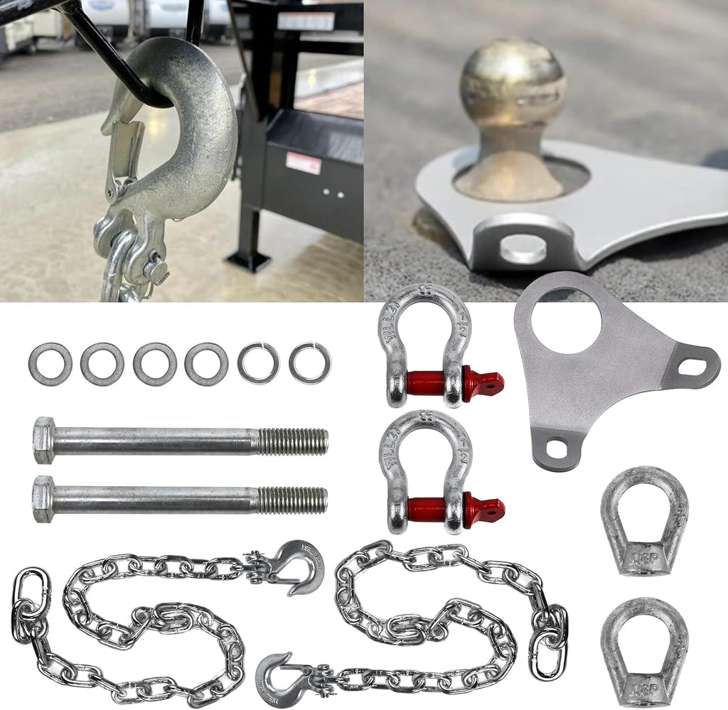 RULLINE Trailer Ultimate Connection Safety Chains Kit - 5th Wheel Ultimate Connection Safety Chains Plate Towing Accessories with 1/2in Shackles