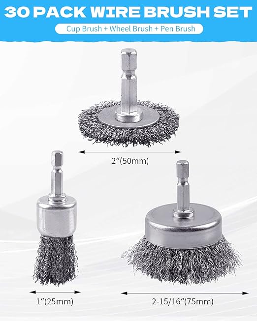 30 Pack Carbon Steel Wire Wheel Brush, Rocaris Cup Brush, Wheel Brush, Pen - Image 2
