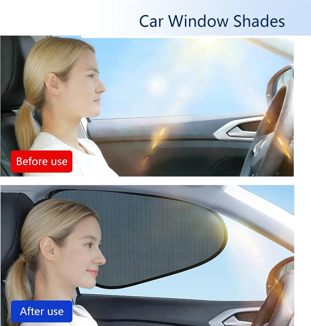 2 Pack Car Window Shades, Mesh Static Adsorption Side Window Sunshade, Anti-UV Glare Heat Protection, Foldable Universal Fit for Cars SUV Van，After