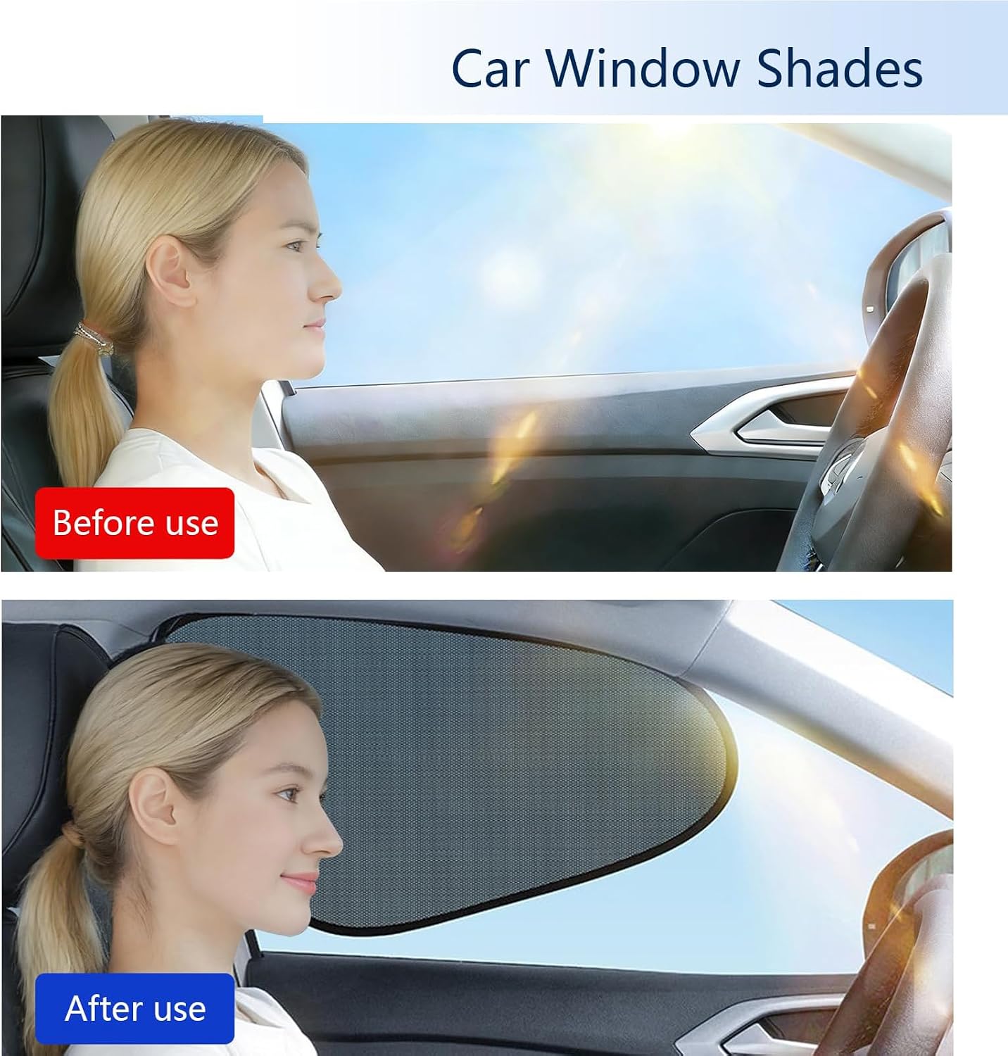 2 Pack Car Window Shades, Mesh Static Adsorption Side Window Sunshade, Anti-UV Glare Heat Protection, Foldable Universal Fit for Cars SUV Van，After