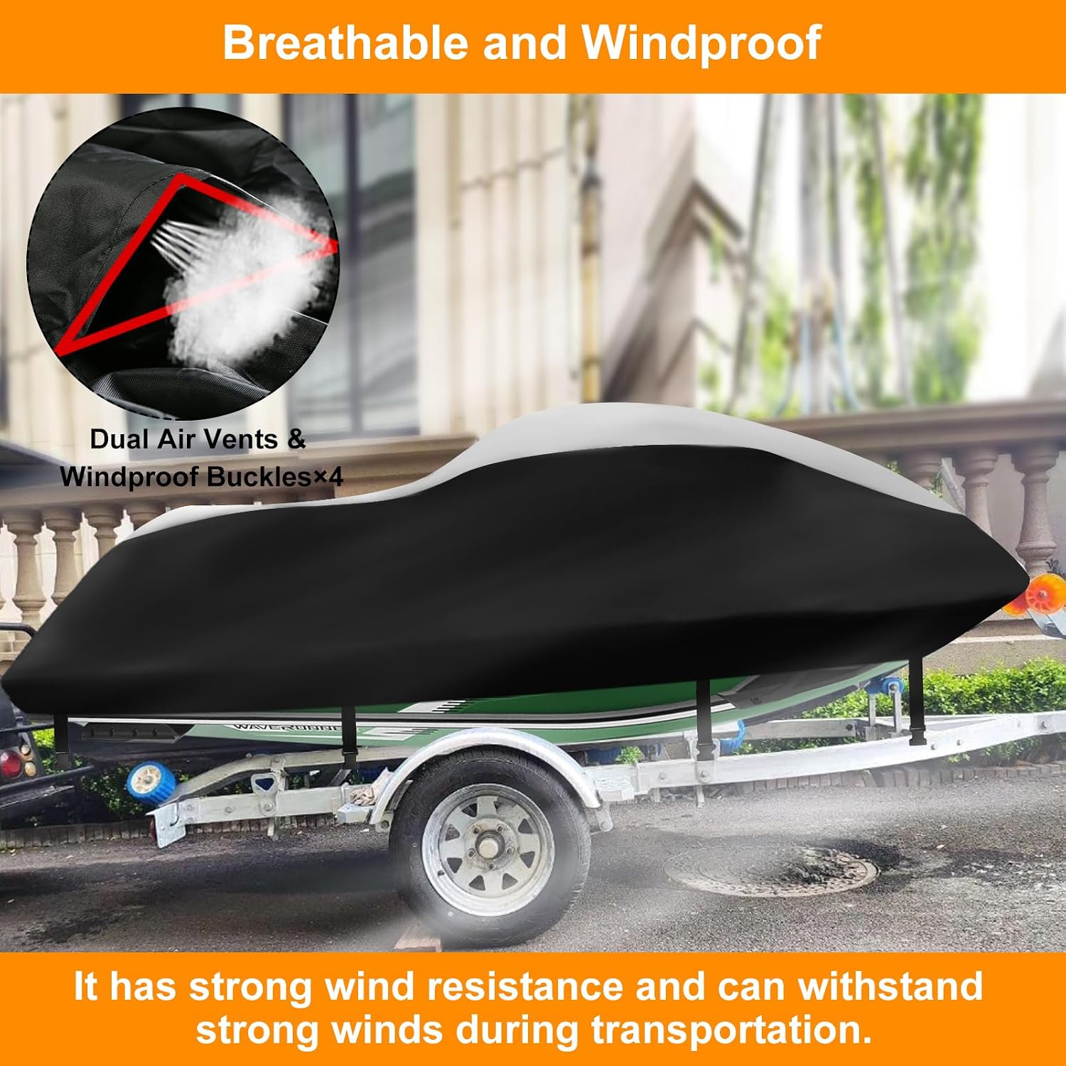 Jet Ski Cover 3 Seater,Upgraded 420D Heavy Duty Waterproof Waverunner Cover,2 Air Vent Marine Grade UV Resistant for Waverunner Polaris from 116" to 125"(Silver Black)