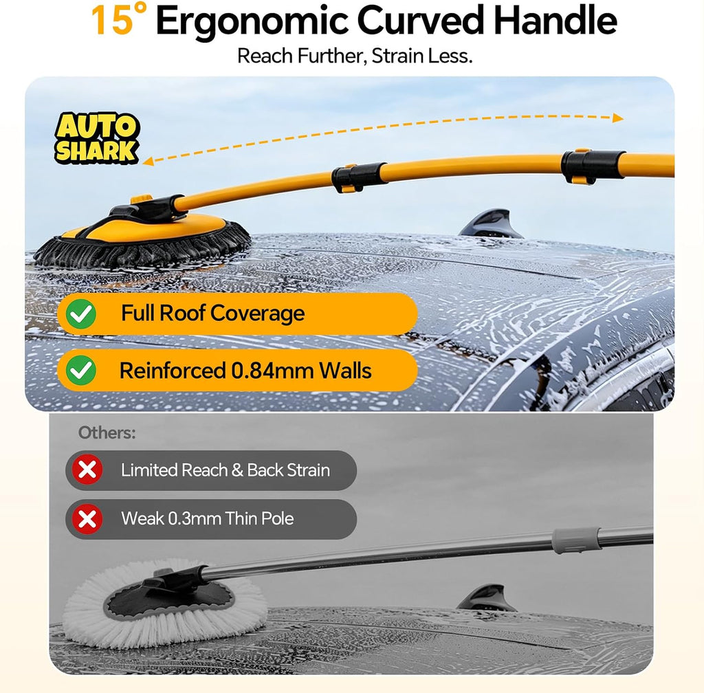 7-in-1 Car Wash Kit with 20L Collapsible Bucket & Brush – Car Wash Mop with Long Handle, 15° Curved Aluminum Pole for SUV Roof, Car Washing Brushes & Cleaning Supplies, RVs-Yellow.