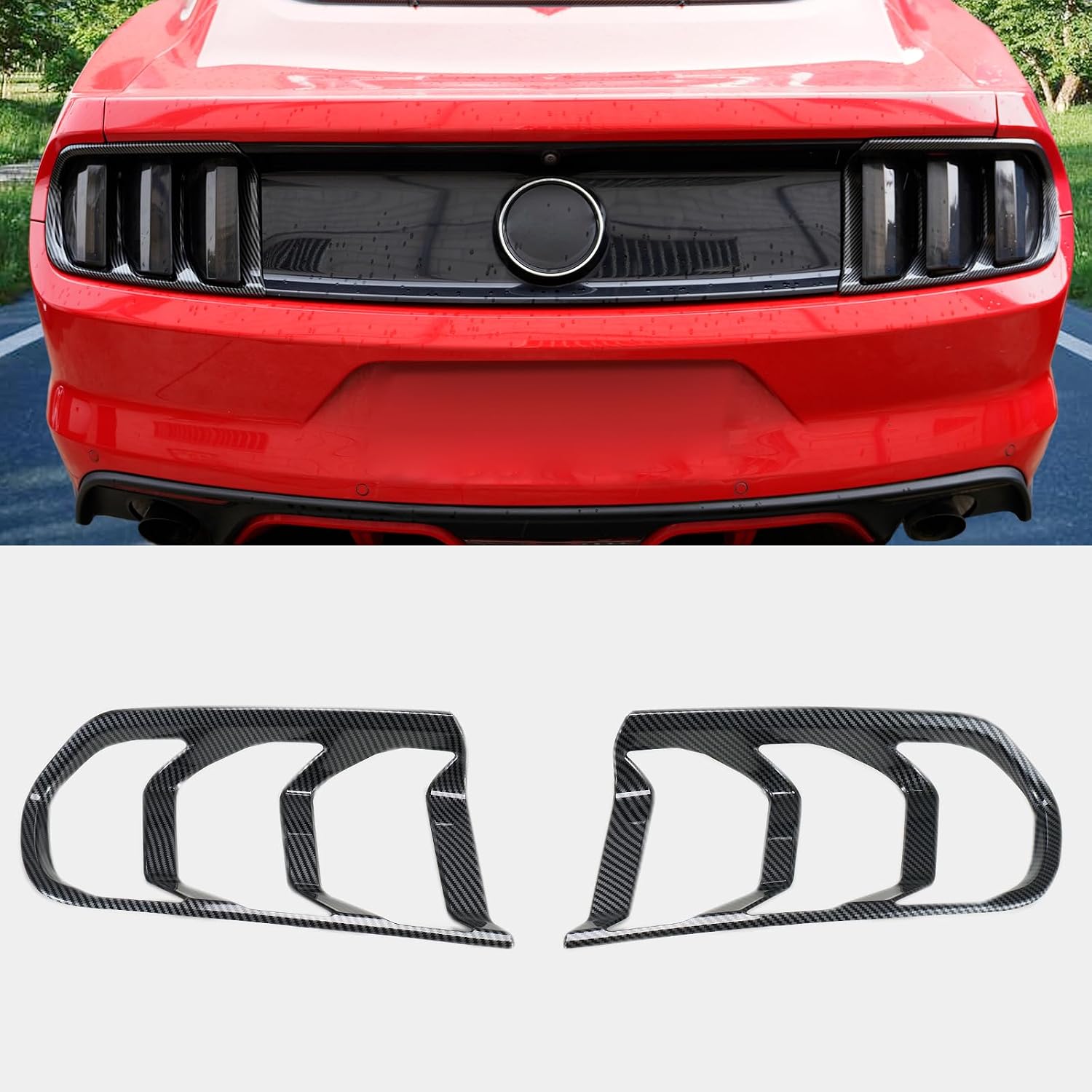 HAKA TOUGH Tail Light Lamp Cover Frame for Ford Mustang 2015 2016 2017 Taillights Frame Trim Bezels Ring for Mustang Accessories Carbon Fiber Black 2PCS