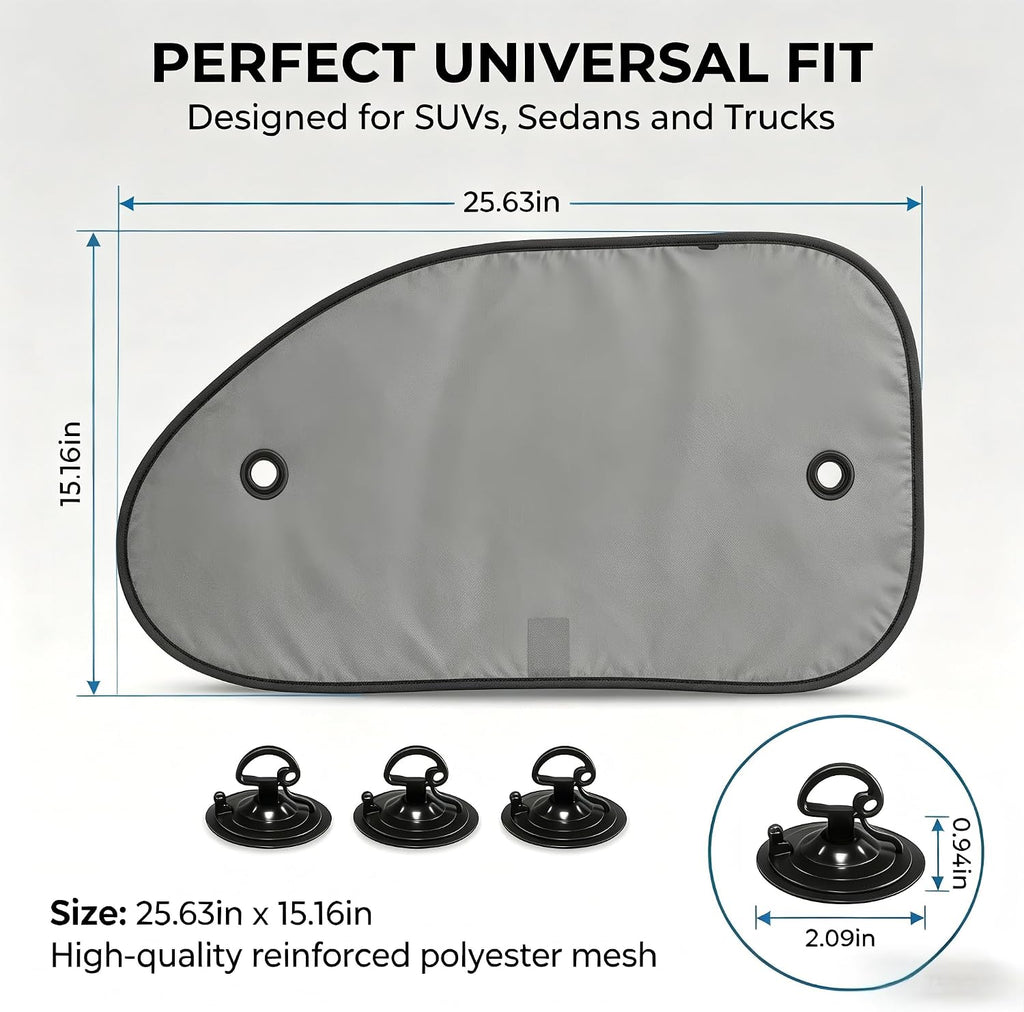 2 PCS Car Side Window Sun Shade, Suction Car Window Shade for Baby, Breathable Sun-protective Effectively Blocking 98% of Ultraviolet Rays, for Most Vehicles (Black)