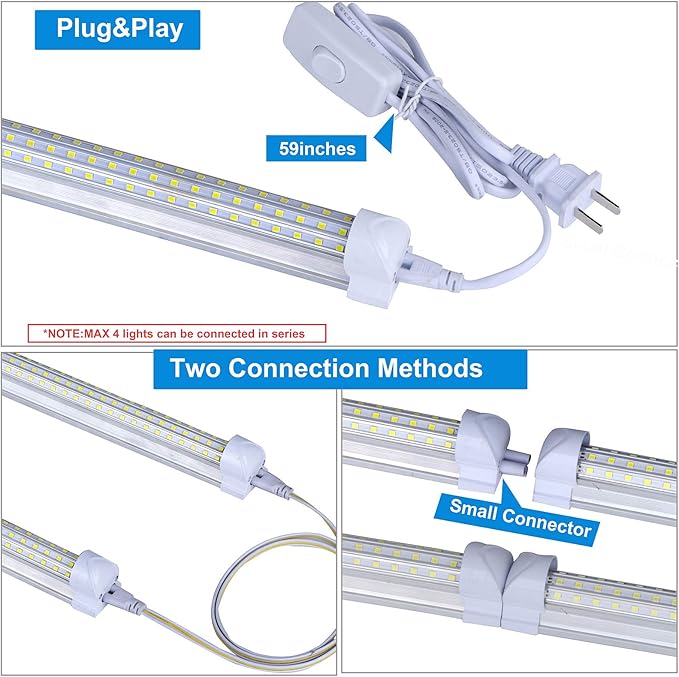 20 Pack, LED Shop Light, 8FT 144W 14500LM 6000K, Cold White, U Shape, Hight - Image 4