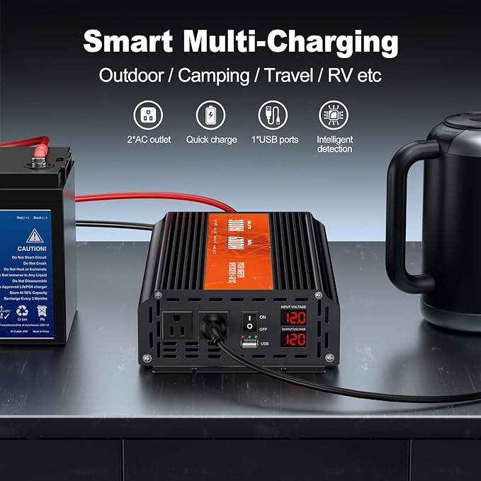 3000W Power Inverter, Peak Power 6000W 12V DC to AC 110V120V, Remote Control - Image 6