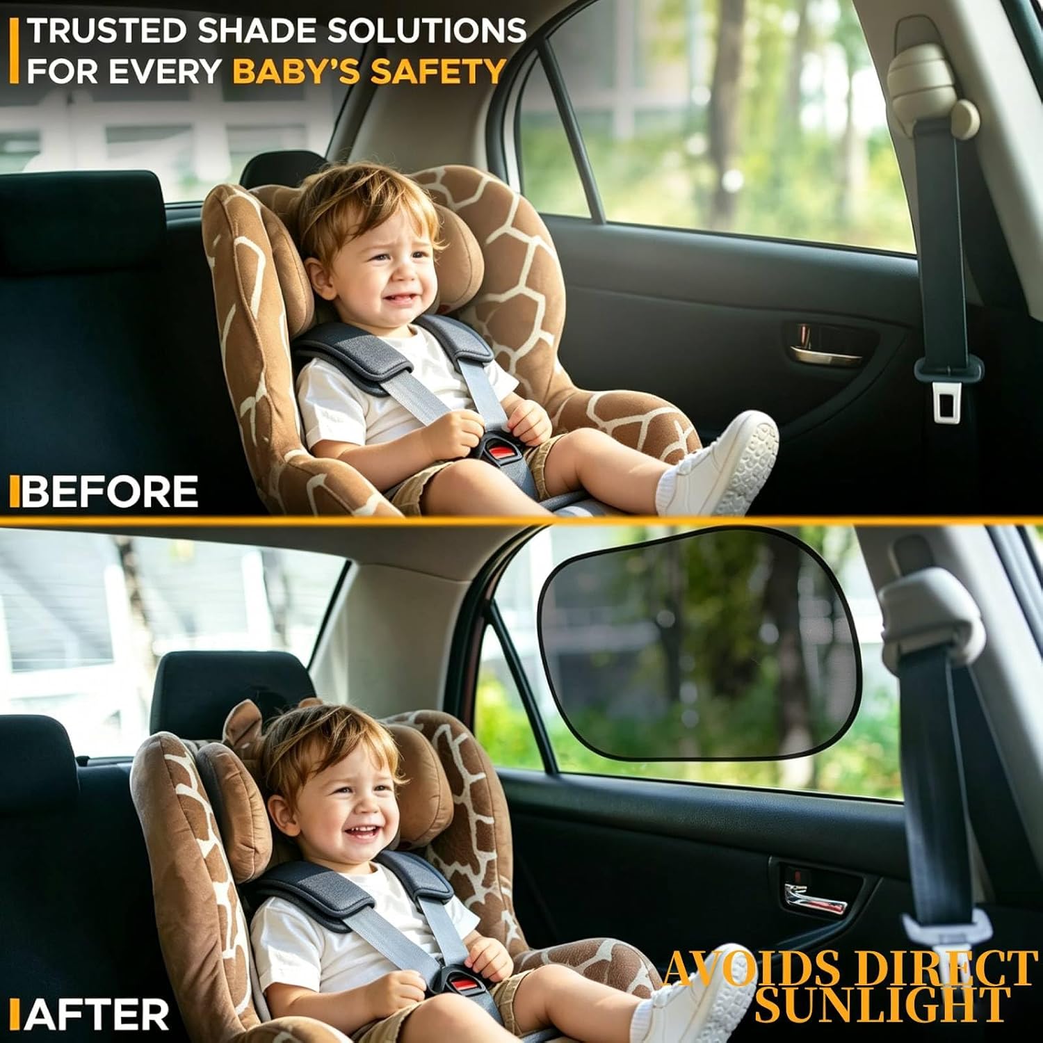 Car Window Sun Shades for Baby, Static Cling Side Window Cover, UV Ray and Glare Protection, 20 * 12&14 * 18 Inch, 4 Pack