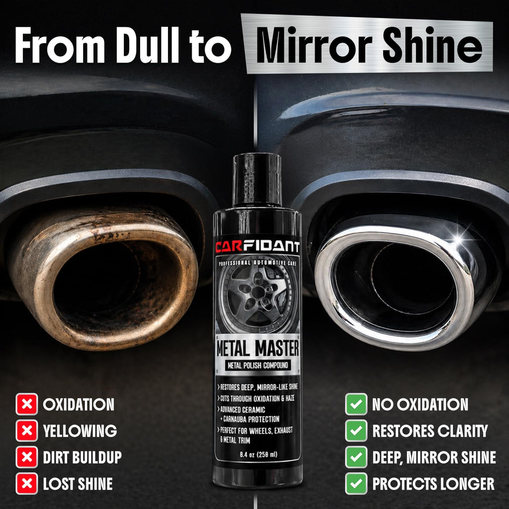 Metal Polish Kit with Applicator Pad – Restores Shine & Removes Oxidation on Chrome, Aluminum & Stainless Steel – Carnauba + Ceramic Protection – Metal Cleaner & Polish – 8.4 oz