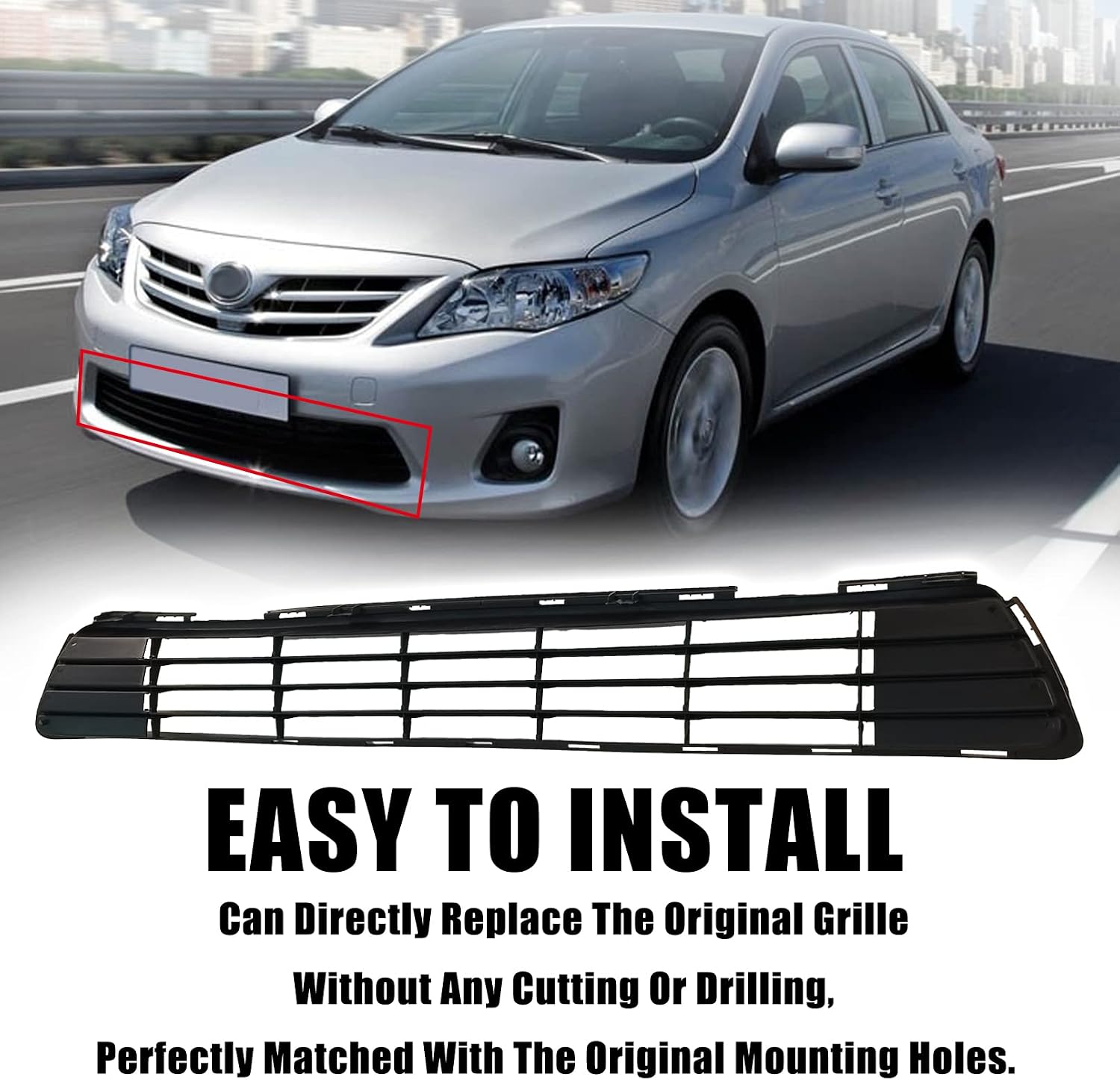 Front Bumper Lower Grille For 2011-2013 Toyota Corolla TO1036125 5311202280 | ABS, Bumper Center Insert Grille Grill Replacement Accessories,Black, Direct replacement, Easy Installation