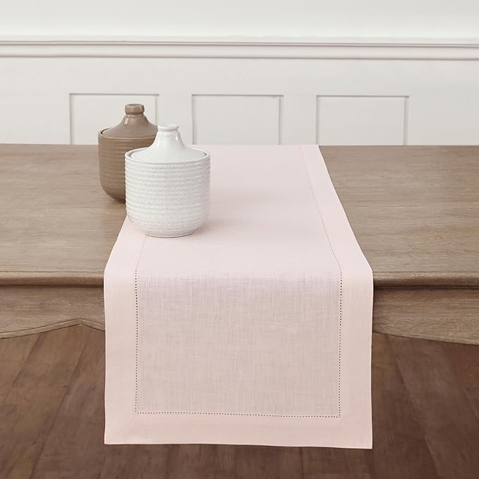 Solino Home Linen Pink Table Runner 36 Inches - Classic Hemstitch, 100% Pure ...
