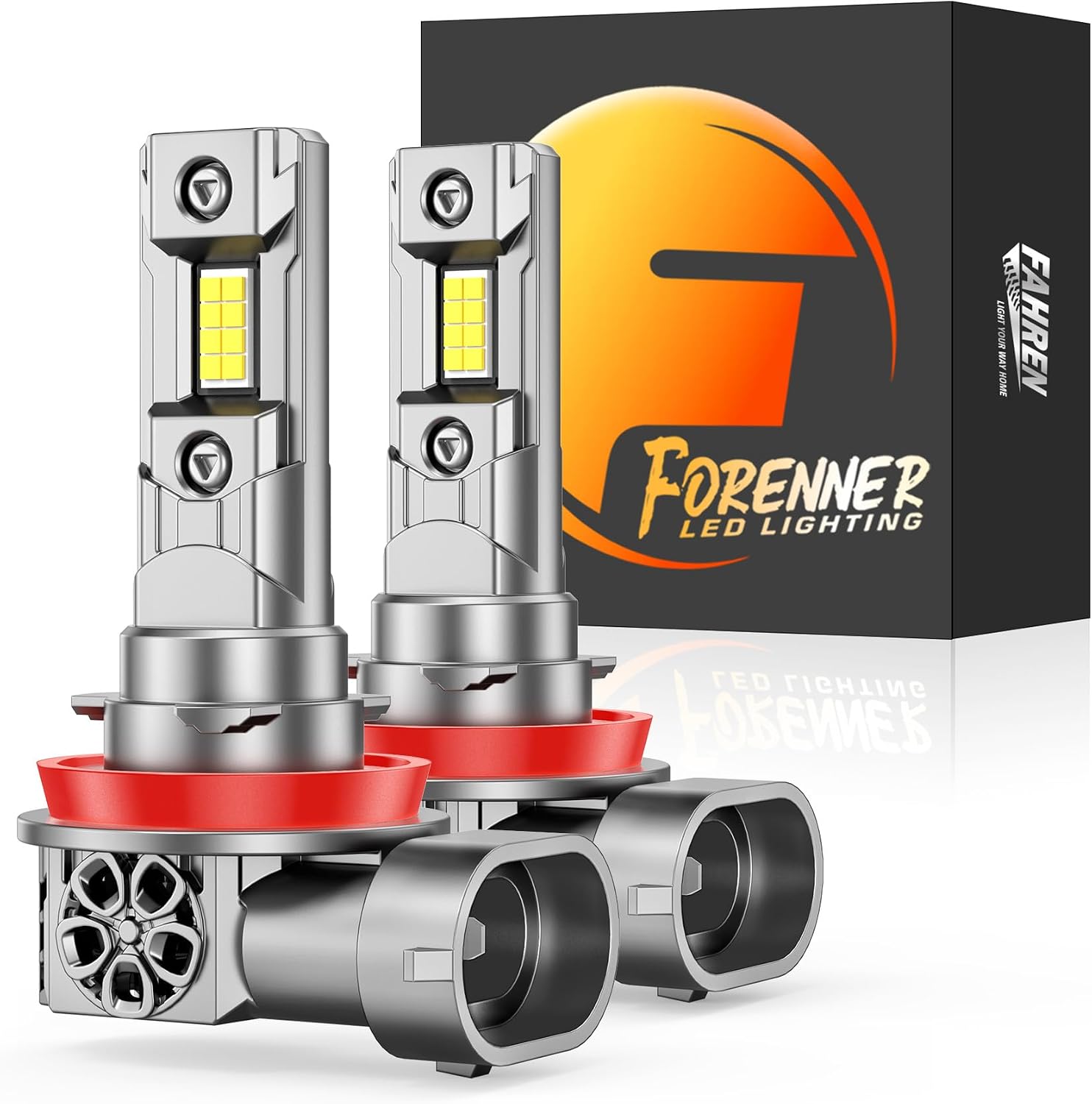 FORENNER Fahren H11 H9 H8 Light Bulbs, New Gen 60000LM H9 H8 Fog Lights 1:1 Size 6500K White, IP68 Waterproof 70000Hrs+ Lifespan Quick Install, Back Up Light Assemblies Pack of 2