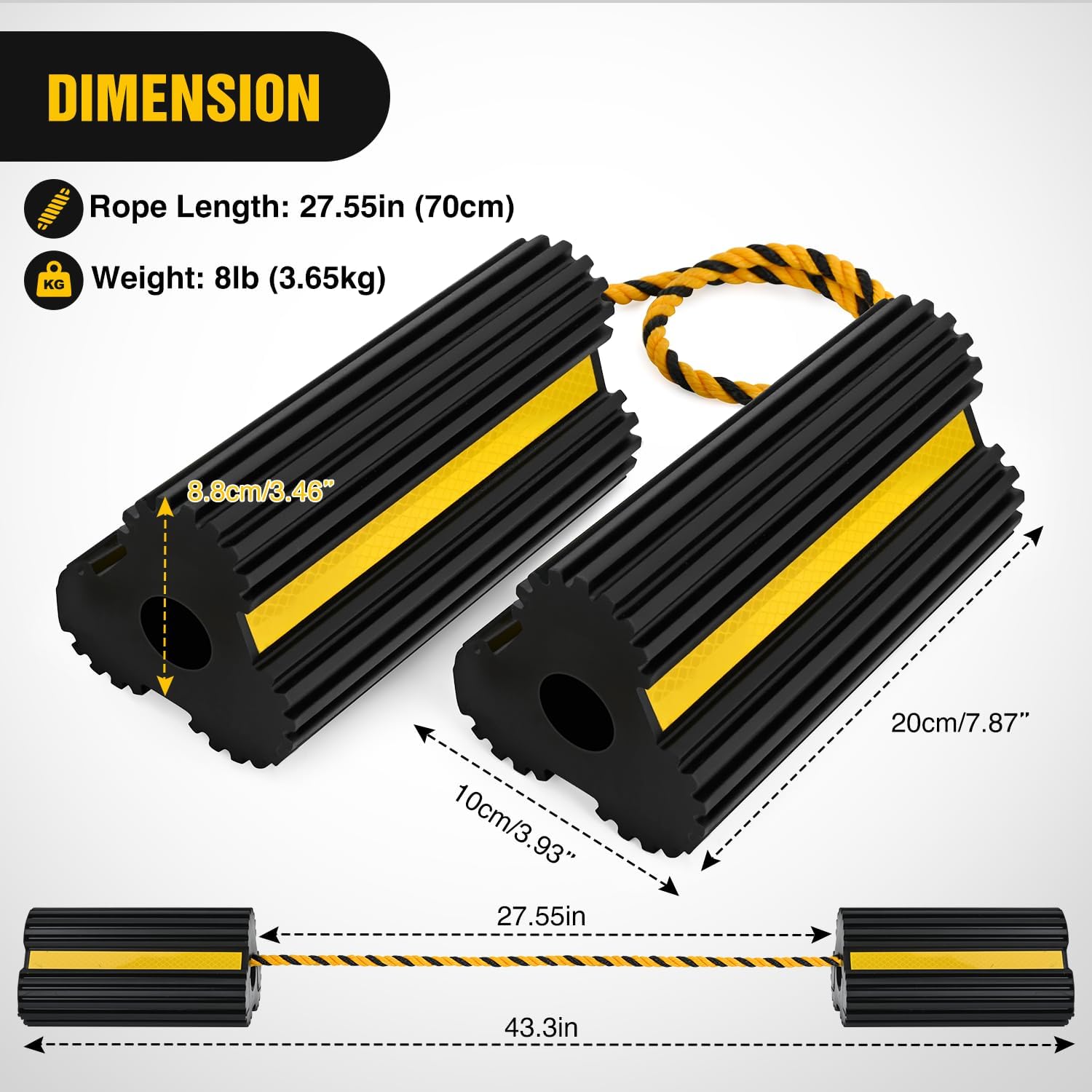 Nilight Wheel Chocks RV Car Heavy Duty Rubber Tire Chock Blocks Stopper Yellow Reflective Strips Stabilizer 4 Pack with Rope for RVs Cars Travel Trailers Campers Trucks Motorcycle Accessories Parking