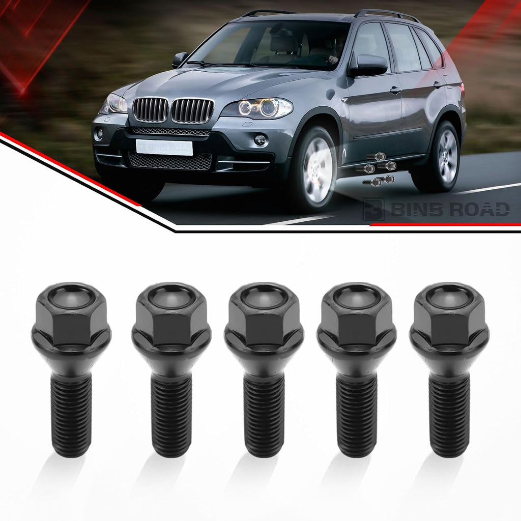 Wheel Lug Bolt M12×1.5 Black Compatible with BMW 1 3 5 X Z Series Mini E46 325 E90 E39 E60 E53,5Pcs (Replaces 36136781150)