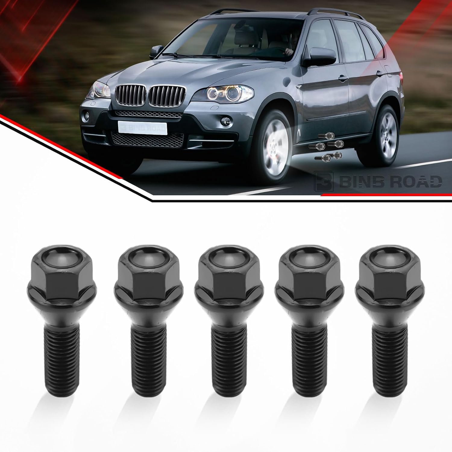 Wheel Lug Bolt M12×1.5 Black Compatible with BMW 1 3 5 X Z Series Mini E46 325 E90 E39 E60 E53,5Pcs (Replaces 36136781150)