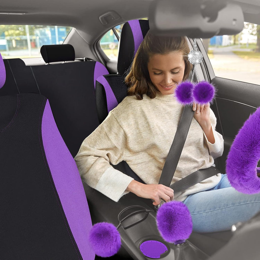 tallew 17 pcs purple fluffy car seat cover on a desk or shelf