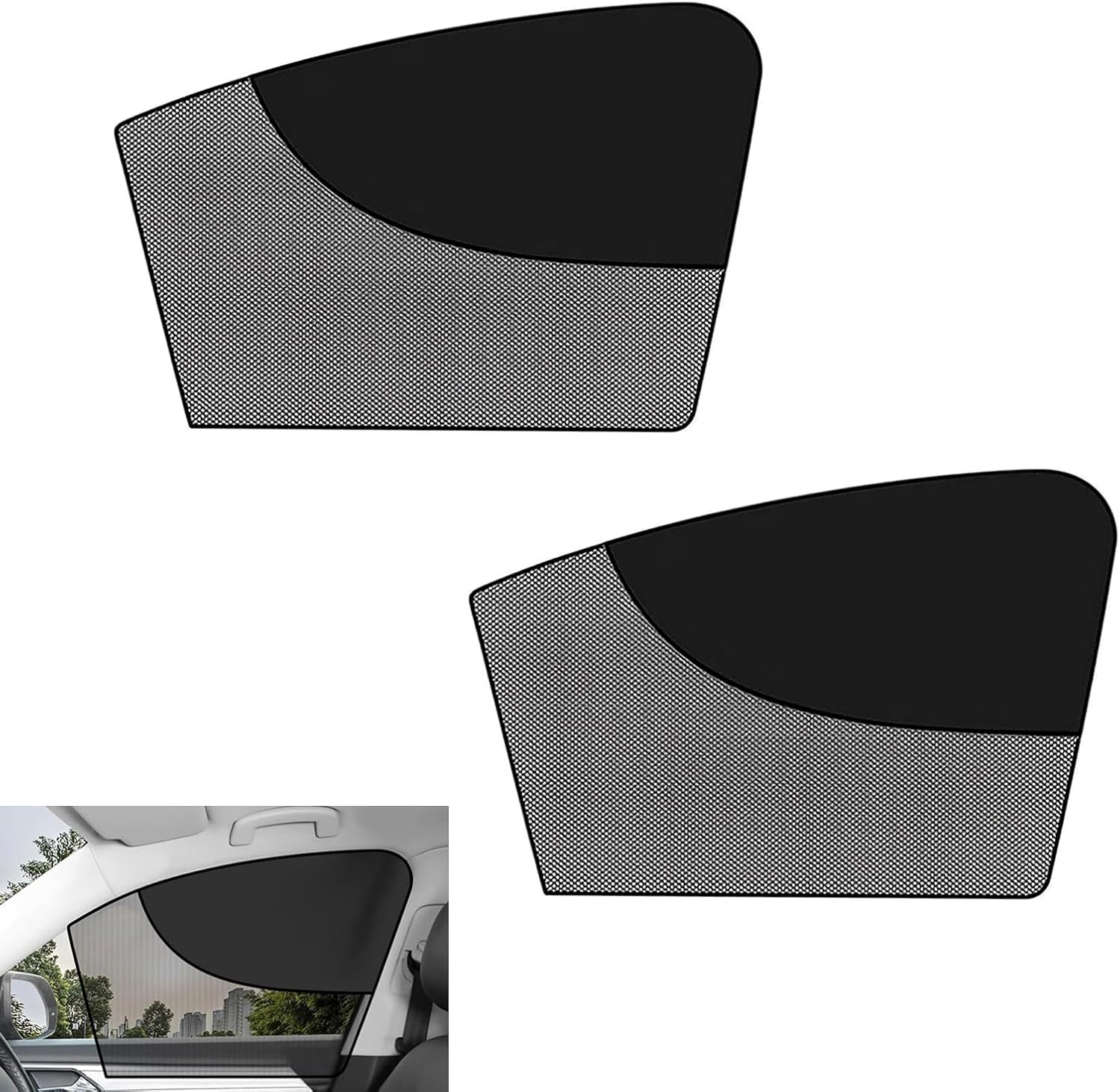 2 PCS Car Window Sun Shades, Magnetic Double Layer Side Front Window Cover, Full Shade Half Blackout See-Through Design, Heat Glare Block Protector, Auto Accessory for Driver Passenger
