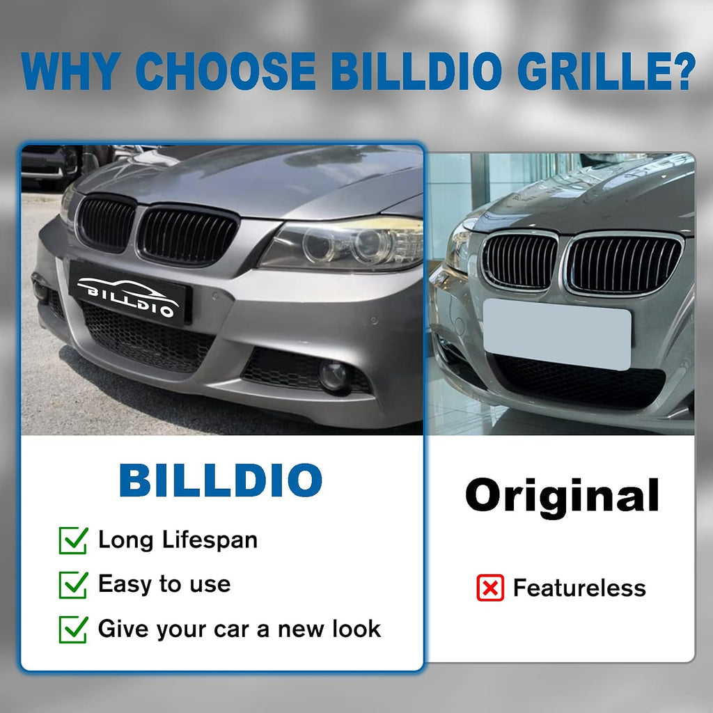 E90 Grille - Black Kidney Single slats Grill Compatible With BMW 3 series E90 2009-2011 323i 328i 328xi 335d 335i 335xi Sedan LCI，E91 328i 328xi Touring LCI,ABS Gloss Black Kidney Grill