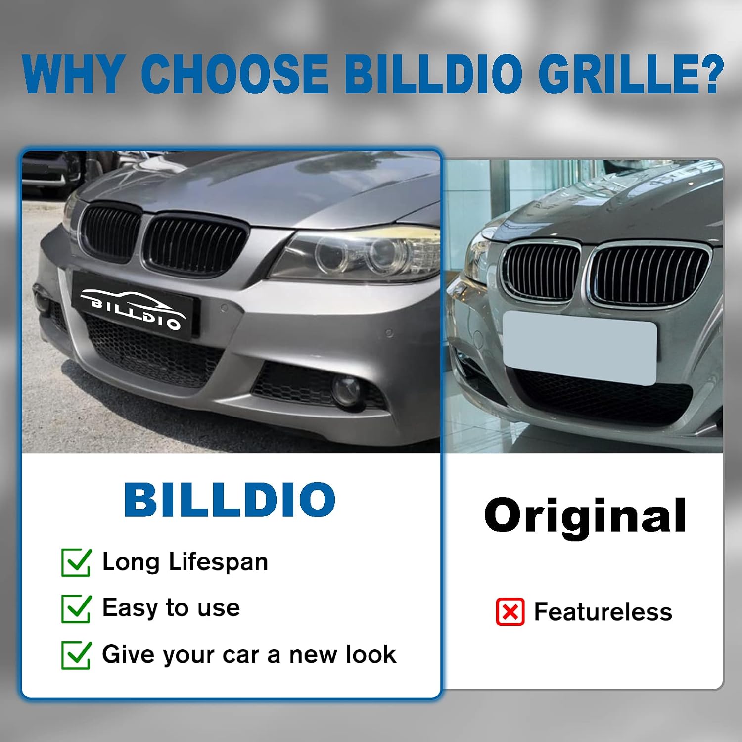 E90 Grille - Black Kidney Single slats Grill Compatible With BMW 3 series E90 2009-2011 323i 328i 328xi 335d 335i 335xi Sedan LCI，E91 328i 328xi Touring LCI,ABS Gloss Black Kidney Grill