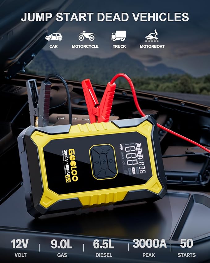 GOOLOO A3 Jump Starter with Air Compressor, 3000A Portable Car Battery Jumper
