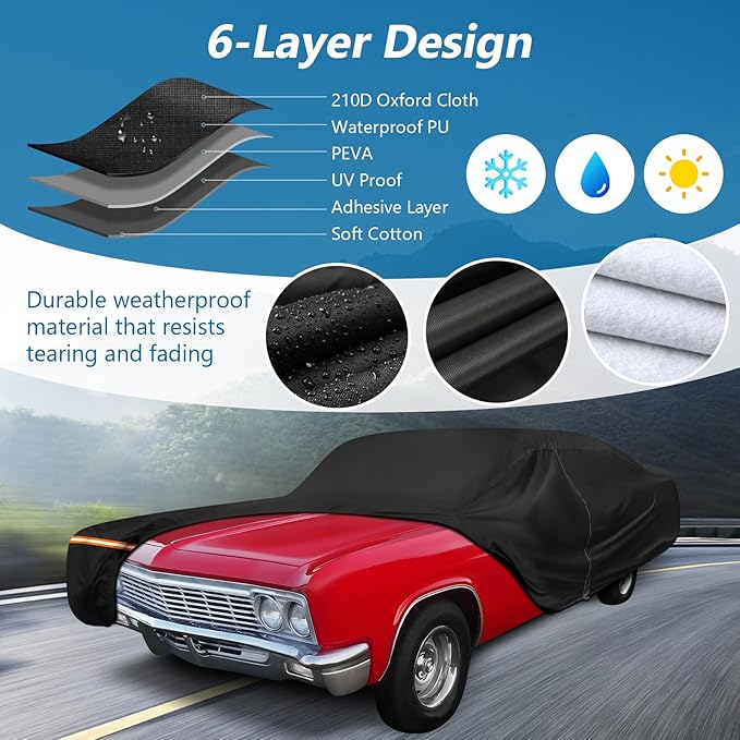 Car Cover for Chevy Caprice 2/4 Door Coupe/Sedan 1966-1996, Waterproof 210D - Image 2