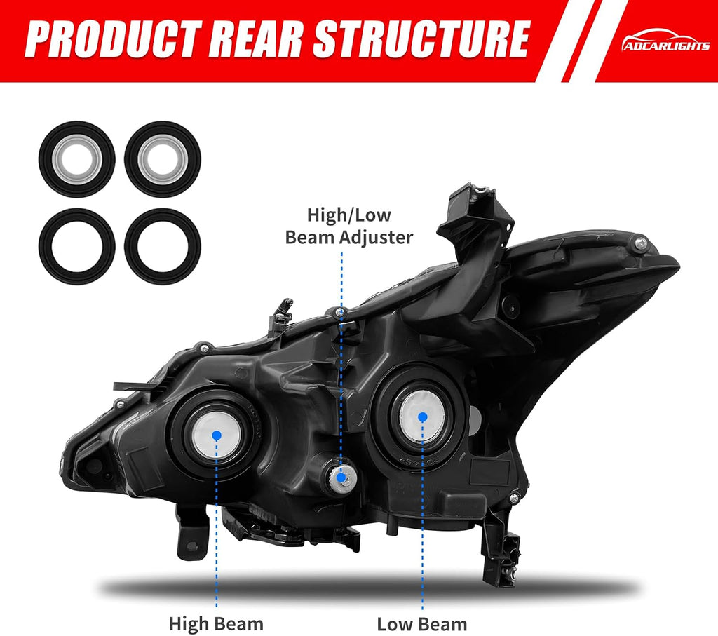 2013 2014 2015 Nissan Altima Headlight Assembly Only fit 4Door Clear Lens Chrome Housing with Amber Reflector Headlamp Replacement Left and Right Pair(Does Not Fit Xenon/HID)（W/O Bulbs）