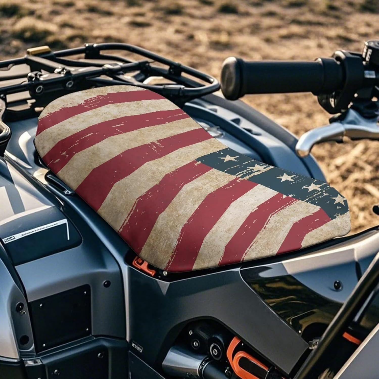 Howilath 4th of July ATV Seat Cover Water-Resistant Non-Slip Motorcycle Seat Cover Four Wheeler Accessories Compatible with Polaris Scrambler 400 500 850 1000 & Honda Rancher 420