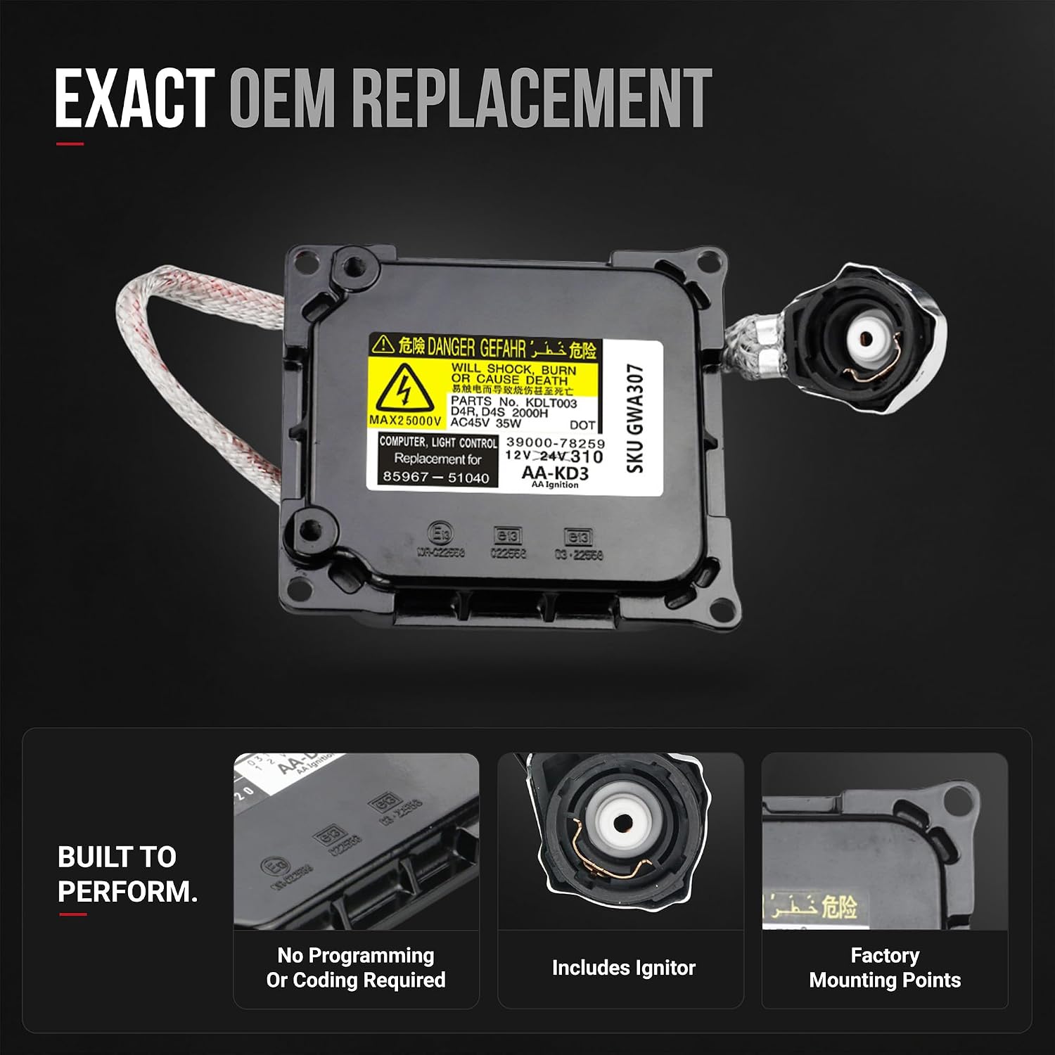 HID Xenon Headlight Ballast - Compatible with Lexus, Toyota - ES350, GS300, GS350, GS430, GS450h, GS460 - Headlight Control Unit - HID Control Module - Replaces 85967-51040, 85967-51040AA, 81107-3376