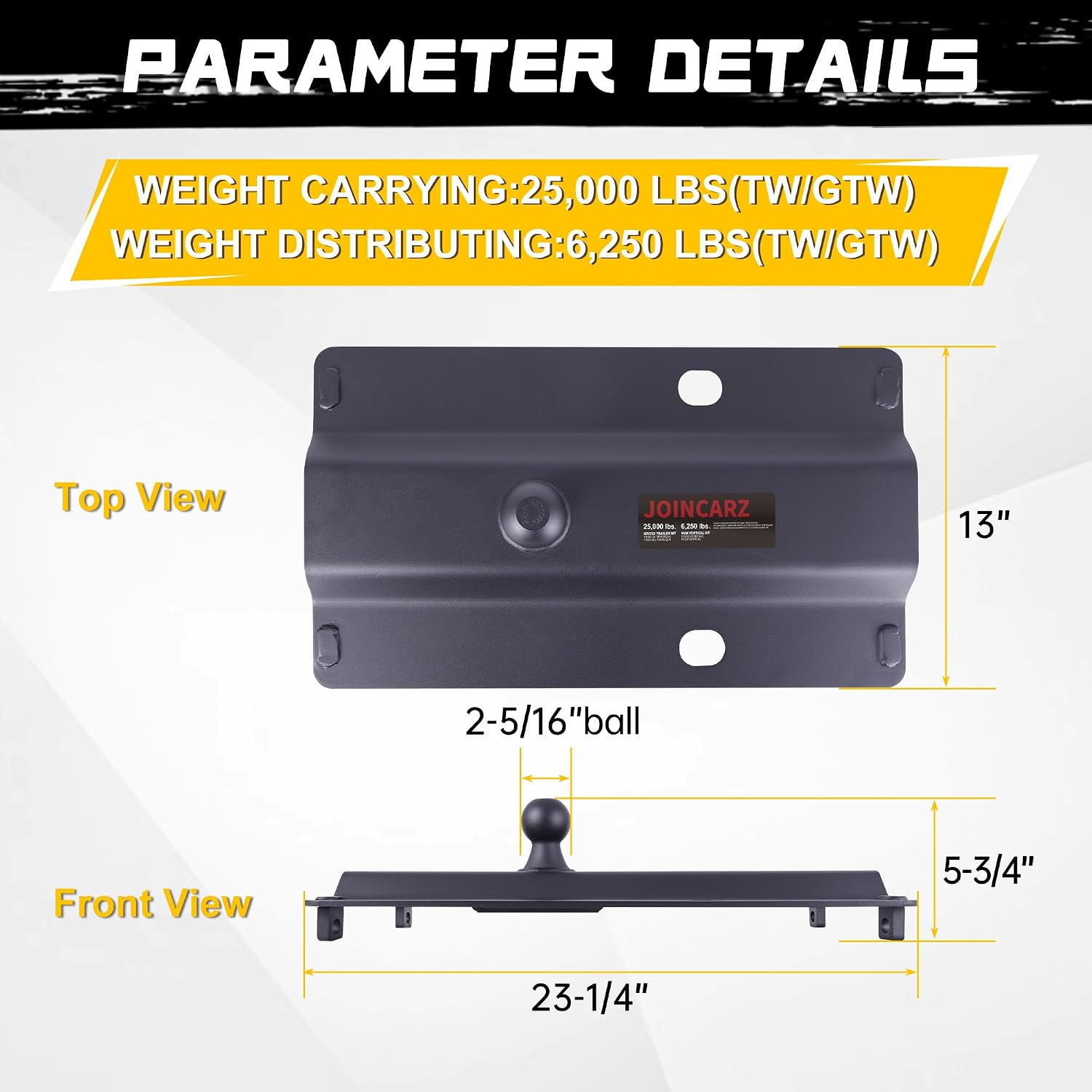 25000 lbs Gooseneck Ball Plate Fit for 5th Wheel Rails, Gooseneck Adapter Hitch for Pickup Truck Bed Trailer Towing, 2-5/16-Inch Ball, Fits Industry-Standard Rails,Carbide Black Powder Coat