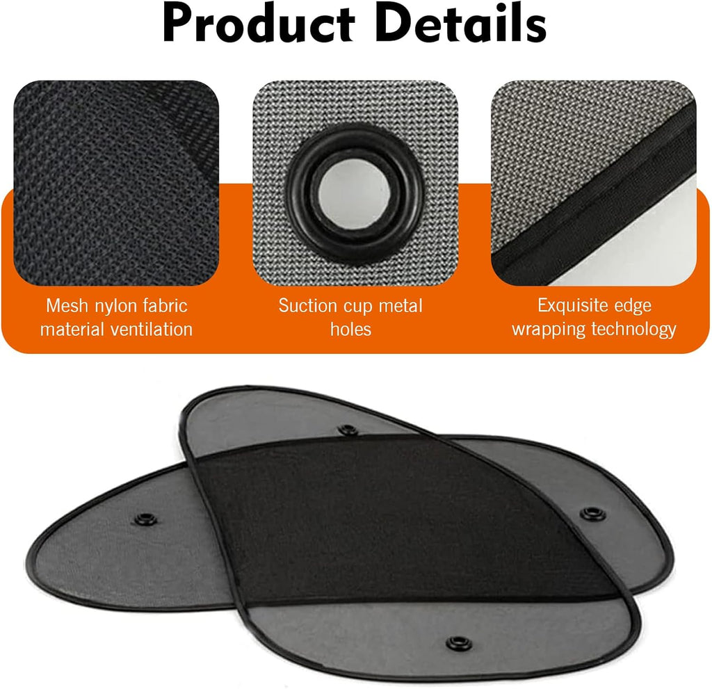 2 PCS Car Side Window Sun Shade, High Density Net Window Sunshade with 4 Suction Cups, Daily Use Reduces Glare Car Window Sun Screen, Universal for Most Cars (Black)