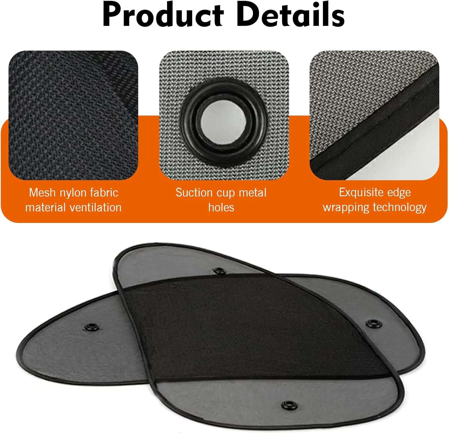 2 PCS Car Side Window Sun Shade, High Density Net Window Sunshade with 4 Suction Cups, Daily Use Reduces Glare Car Window Sun Screen, Universal for Most Cars (Black)