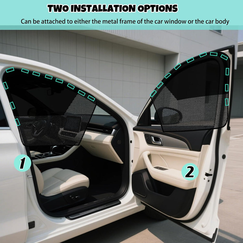 Car Window Shades 2 Pack, Upgraded 11-Magnet Car Sun Shade Side Window, Blackout & Mesh Panels for Front Side Windows, Blocks UV Rays & Heat for Driver and Passenger, Easy Install
